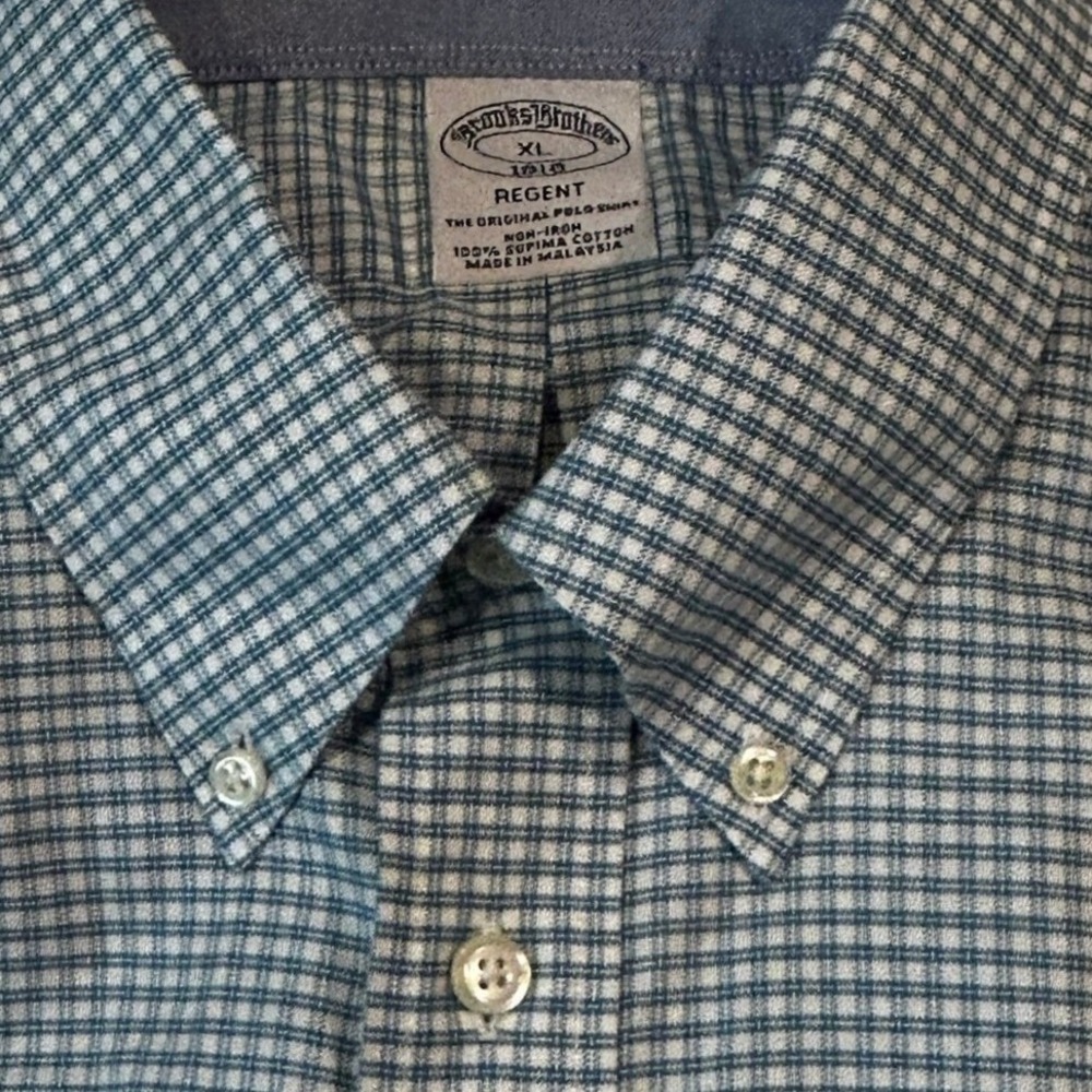 Brooks Brothers Dress Shirt XL Mens Blue Check Regent Fit Supima Cotton 1818 - Picture 7 of 7